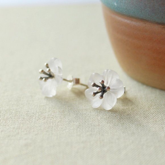 SOLD Sterling Silver Flower Natural Earrings Studs - Picture 2 of 13